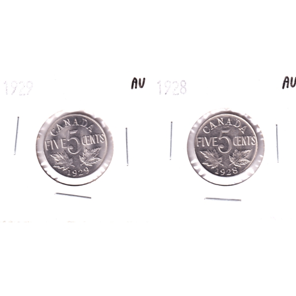 5-cent 1928 & 1929 AU. 2pcs.