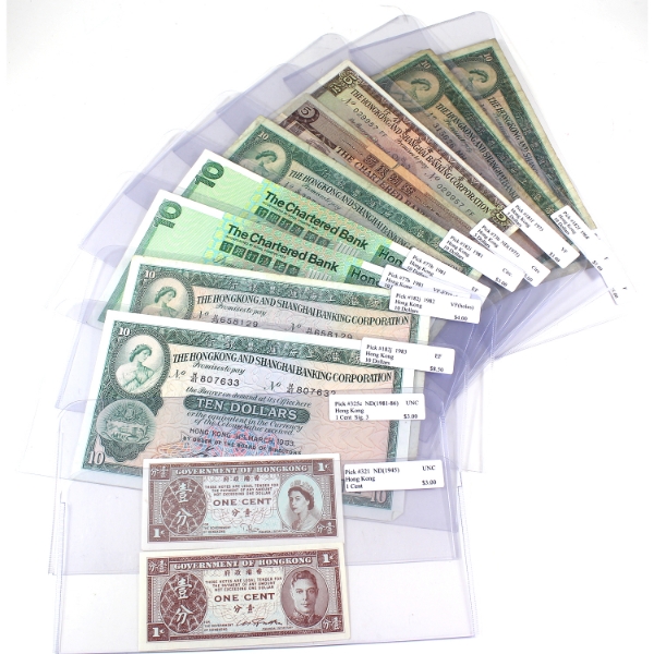 Hong Kong 1945-1986 Mixed Denomination Banknotes Circ. To UNC. 11pcs.