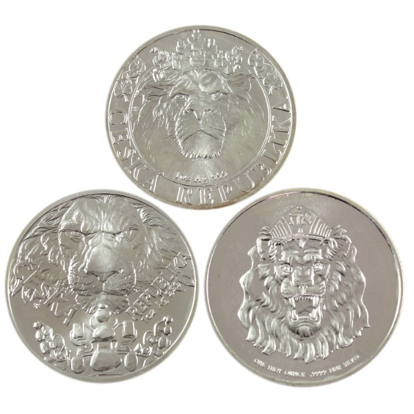 3x 1oz Niue 2021-2023 Czech Republic Lion .999 Fine Silver Rounds. 3pcs. (Tax Exempt)
