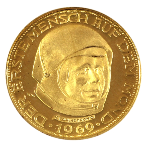 Germany 1969 "50 Lunare" Moon Landing 7g .900 Fine Gold Fantasy Coin w/ COA