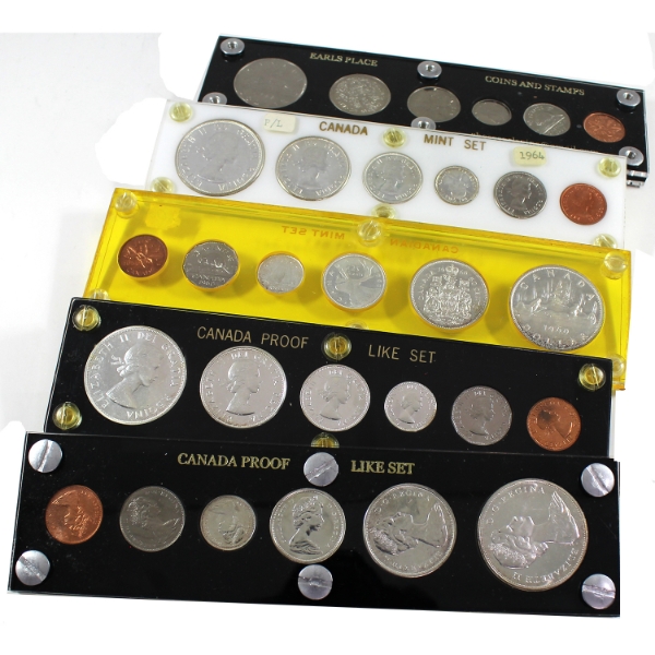 1960, 1962, 1964, 1965 & 1968 Canada Year Sets in Vintage Screw Style Holders. 5 sets