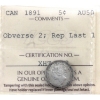 Image 1 : 5-cent 1891 Obverse 2; Rep Last 1 ICCS AU50