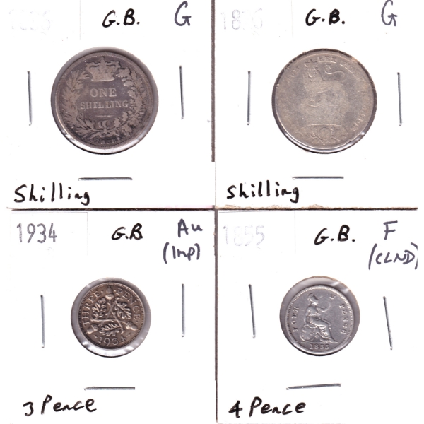 Group Lot of 4x Great Britain 1826-1934 Mixed Denomination Coins G to AU. 4pcs.