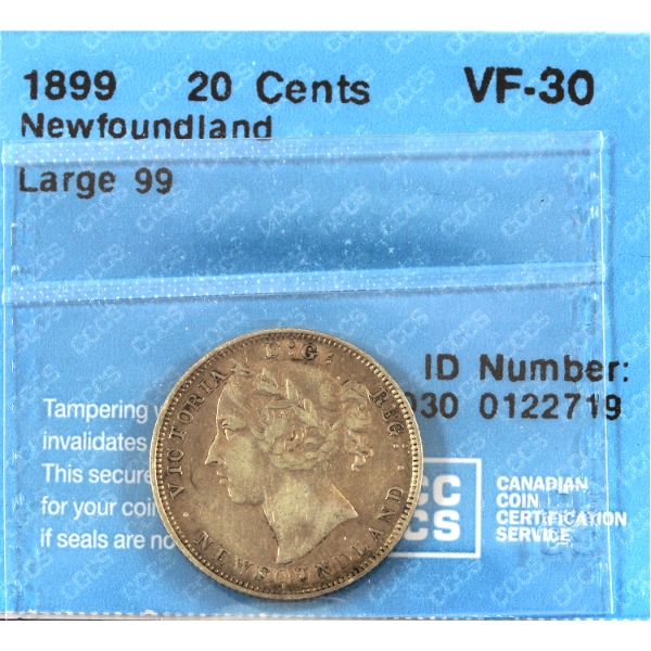 Newfoundland 20-cent 1899 Large 99 CCCS VF30