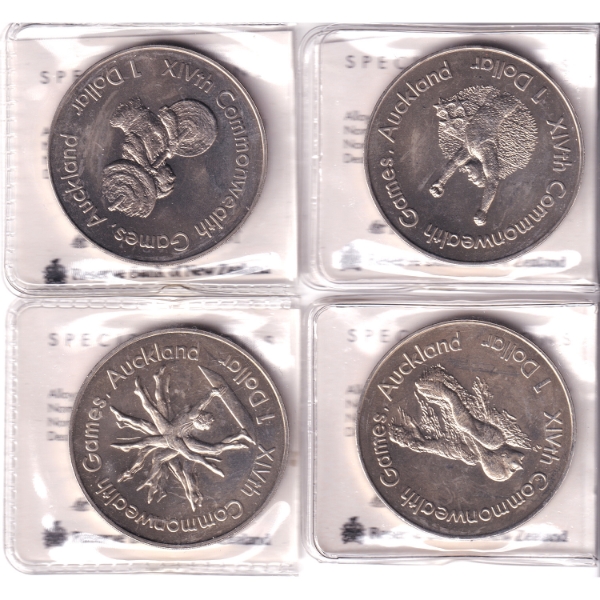 4x New Zealand 1989 $1 1990 XIV Commonwealth Games Medallions 27.216g-Cupronickel, 38.735mm. 4pcs.
