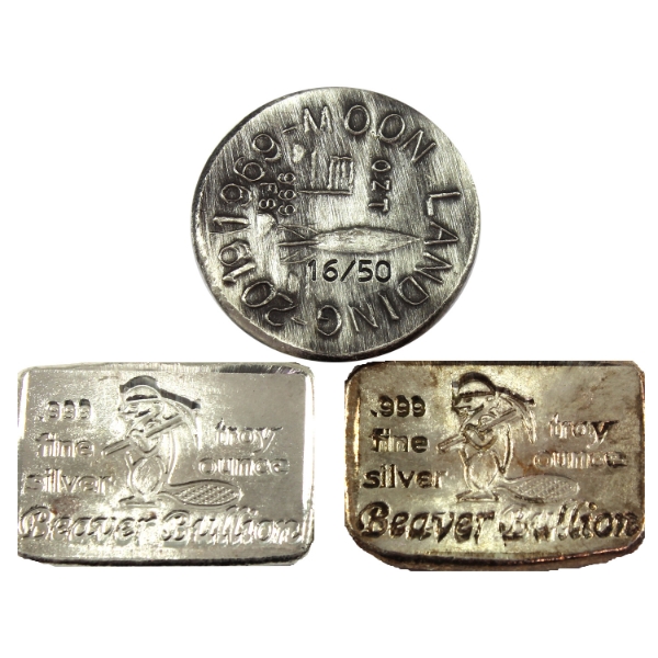 3x 1oz Beaver Bullion N.D. - 2019 .999 Fine Silver Bars & Round. 3pcs. (Tax Exempt)