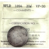 Image 1 : Newfoundland 1894 20-cent ICCS VF30