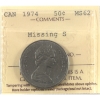 Image 1 : 50-cent 1974 Missing S ICCS MS62