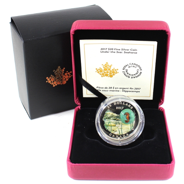 2017 $20 Under the Sea - Seahorse Fine Silver Coin w/ Glass Embellishment (Tax Exempt)