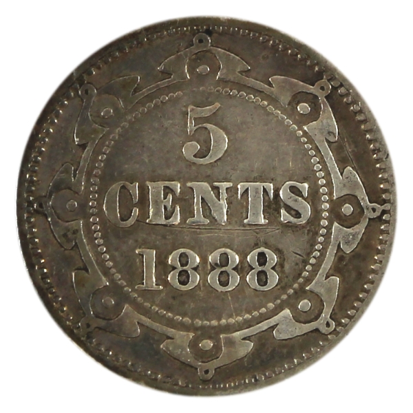 Newfoundland 5-cent 1888 Obverse 3 VF (Cleaned)