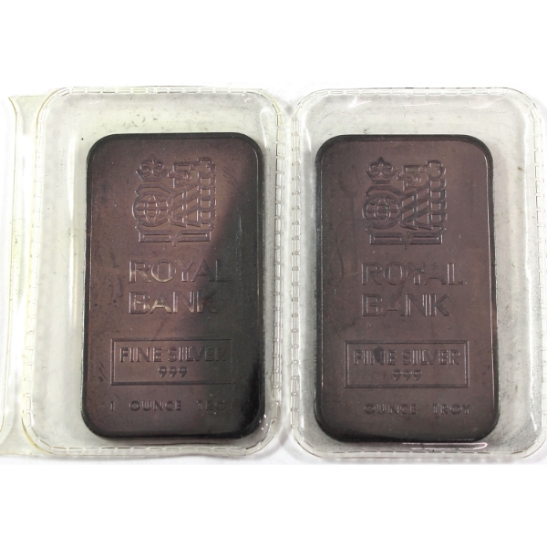 2x 1oz Johnson Matthey 1989 RBC .999 Silver Bars, Sealed *Scarce! Consecutive SNs* <1000 Mintage