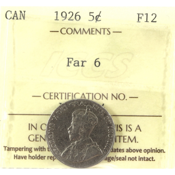 5-cent 1926 Far 6 ICCS F12