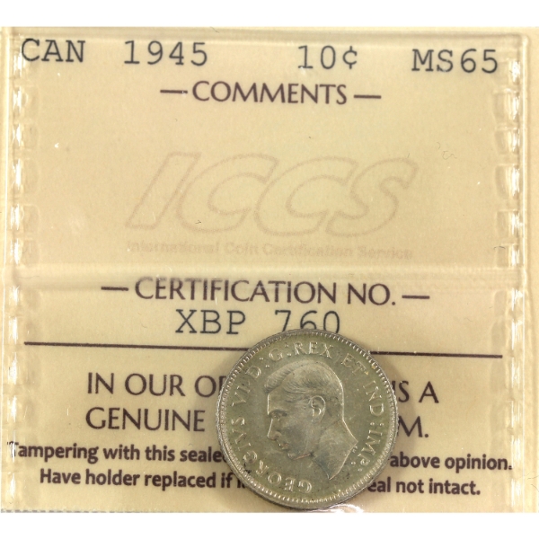 10-cent 1945 ICCS MS65