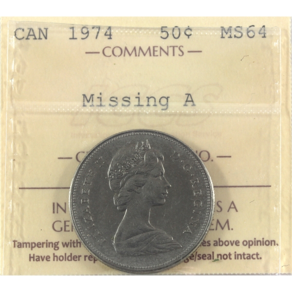 50-cent 1974 Missing A ICCS MS64