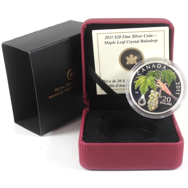 2011 $20 Maple Leaf Crystal Raindrop .9999 Fine Silver Coin (Tax Exempt)
