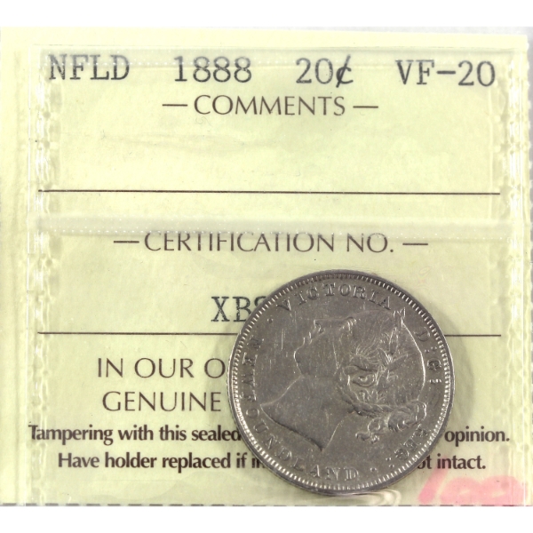 Newfoundland 20-cent 1888 ICCS VF20