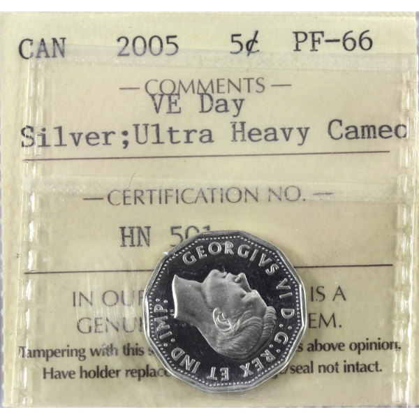 5-cent 2005 VE Day Silver ICCS PF66 UHC