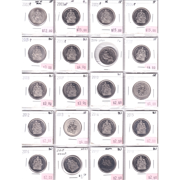 Bulk Collection of 50-cent 2002P-2026 BU to SP in 20-Pocket Sheets. 30pcs.