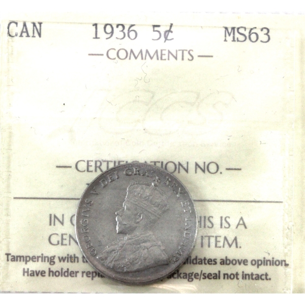 5-cent 1936 ICCS MS63