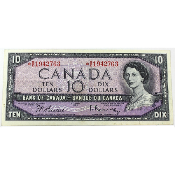 BC-40bA 1954 $10 Modified Portrait Beattie-Rasminsky *B/D Replacement SN:*B/D1942763