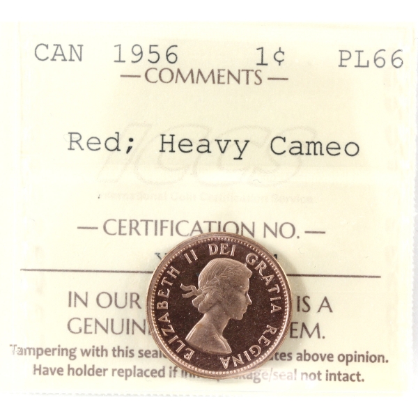 1-cent 1956 ICCS PL66 Red, Heavy Cameo