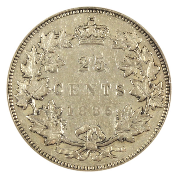 25-cent 1885 Curved Top 5 VF20