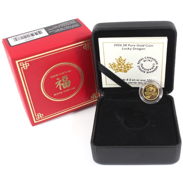 2026 $8 Lucky Dragon .9999 Pure Gold Coin (Tax Exempt)