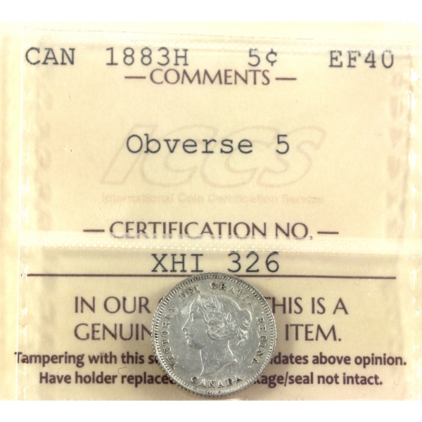 5-cent 1883H Obverse 5 ICCS EF40
