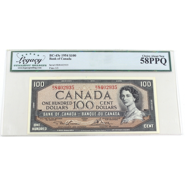 BC-43c 1954 $100 Legacy CUNC58 PPQ Lawson-Bouey SN: B/J8402935