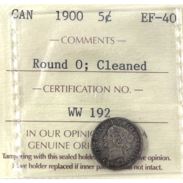 5-cent 1900 Round 0 ICCS EF40 (Cleaned)