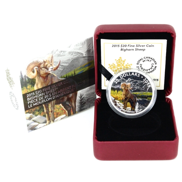 2015 $20 Bighorn Sheep 1oz .9999 Fine Silver Coin (Tax Exempt)