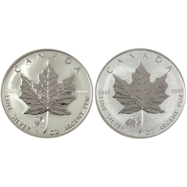 2x 1oz 2005 Rooster Privy & 2017 Panda Privy $5 SML .9999 Fine Silver Coins. 2pcs (Tax Exempt)