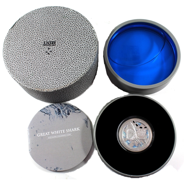 Niue Silver 2012 $2 Great White Shark .999 Fine Silver Coin in Deluxe Case (Tax Exempt)