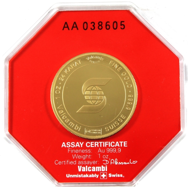 1oz Gold Valcambi Suisse Scotiabank 24K .9999 Gold Round SN: AA038605 (Tax Exempt)