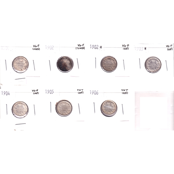 Bulk Lot of 10-cent 1901-1906 VG-F in 8-Pocket Sheet. 7pcs.