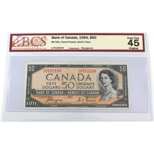BC-34a 1954 $50 Devil's Face BCS EF45 Original Coyne-Towers Changeover SN: A/H0182199