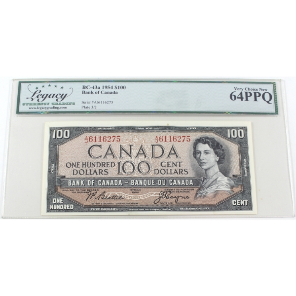 BC-43a 1954 $100 Legacy CUNC64 PPQ Beattie-Coyne SN: A/J6116275