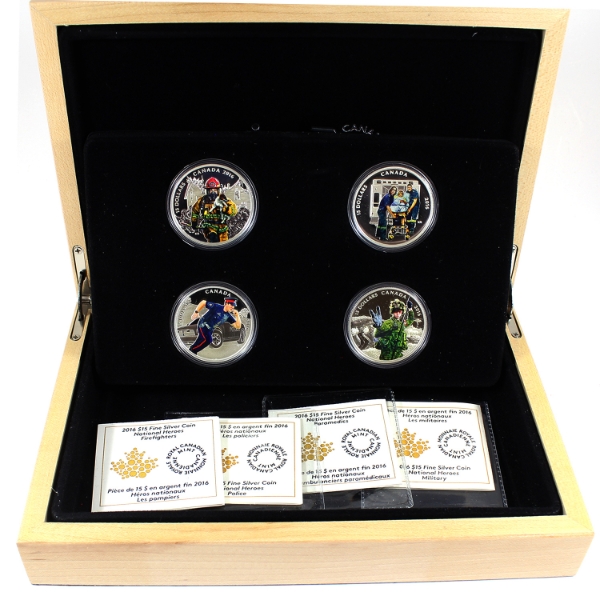 2016 $15 National Heroes 4-Coin Fine Silver Set in Deluxe Box (Tax Exempt)