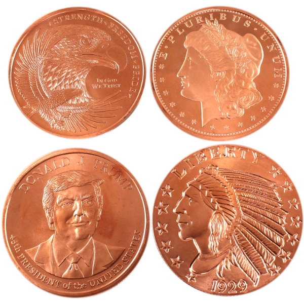 4x 5oz Golden State Mint Assorted .999 Fine Copper Rounds. 4pcs.