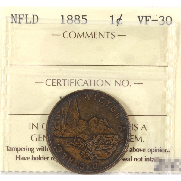 Newfoundland 1-cent 1885 ICCS VF30
