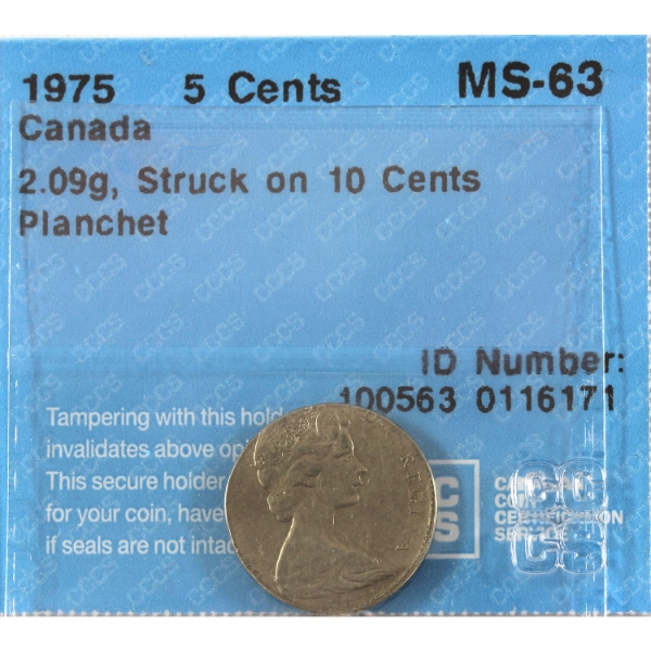 ERROR 5-cent 1975 Struck on 10-cent Planchet