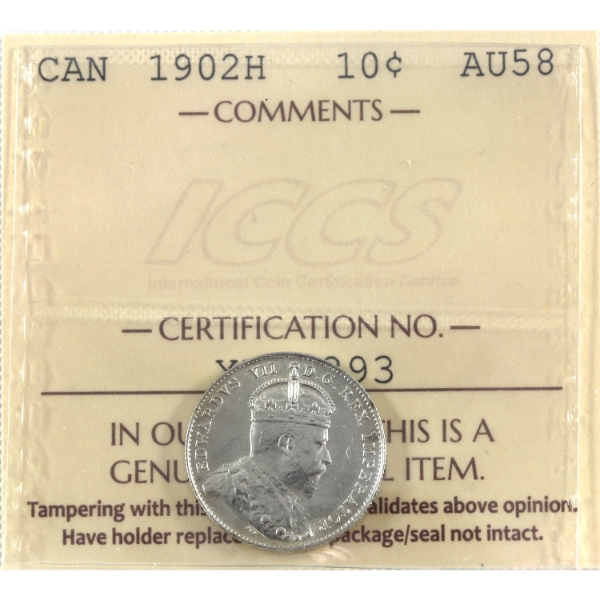 10-cent 1902H ICCS AU58