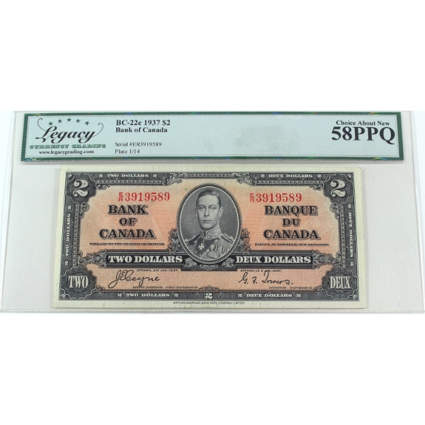 BC-22c 1937 $2 Legacy Choice AU58 PPQ Coyne-Towers SN: E/R3919589