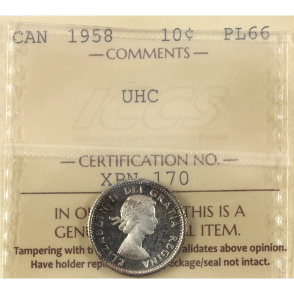 10-cent 1958 ICCS PL66 Ultra Heavy Cameo 