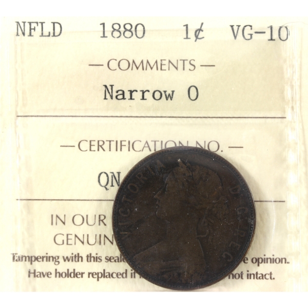 Newfoundland 1-cent 1880 Narrow 0 ICCS VG10