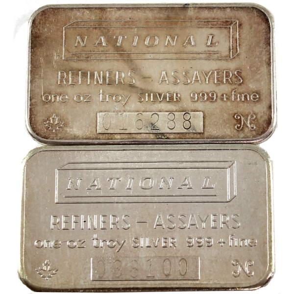 2x 1oz National Refiners Vintage .999+ Silver Bars. 2pcs. (Tax Exempt)