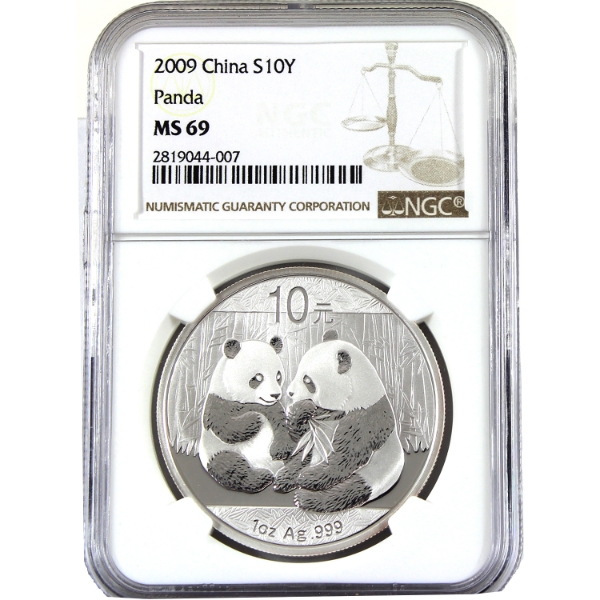 China Silver 2009 10 Yuan Panda 1oz .9999 Fine Silver Coin NGC MS69 (Tax Exempt)