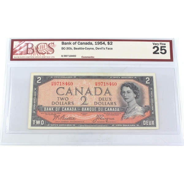 BC-30b 1954 $2 Devil's Face BCS VF25 Beattie-Coyne SN: H/B9718460