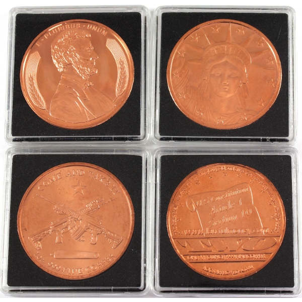 4x 1oz 2012 & 2013 .999 Fine Copper Rounds. 4pcs.