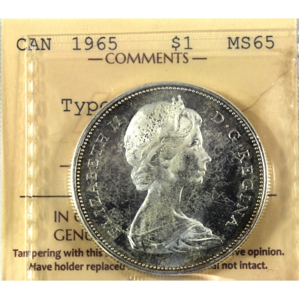 Silver $1 1965 MB P5 Type 5 ICCS MS65 Cameo 